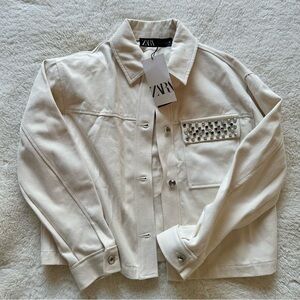 Zara Women's Cream Utility Jacket with Studded Pocket